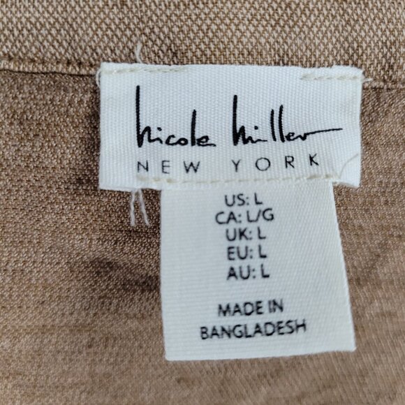 Nicole Miller Brown Linen Blend Lightweight Unlined Snap Jacket Size Large L - Picture 3 of 15